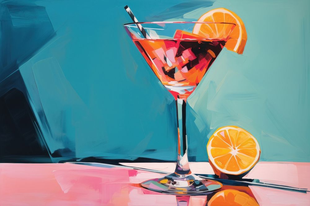 A cocktail placed on a recipe book painting martini drink.
