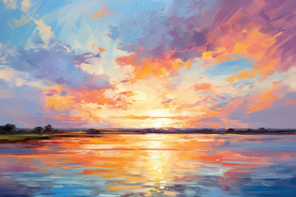 Sunset painting landscape outdoors.