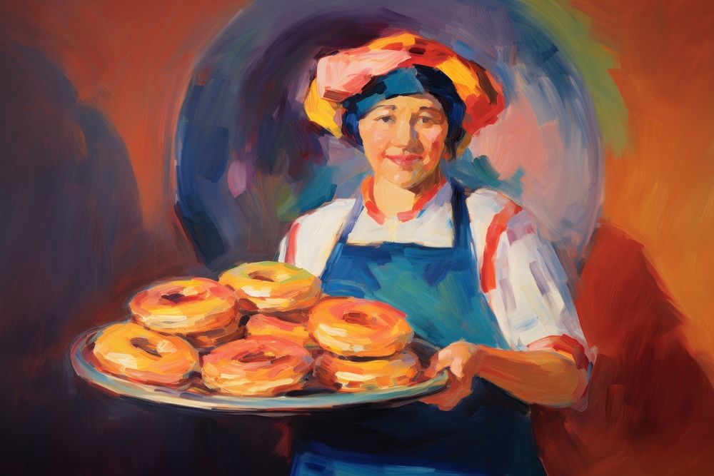 A tray with a donut painting holding apron.