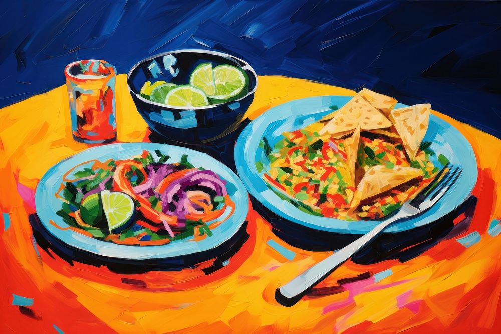 Mexican food painting lunch plate.