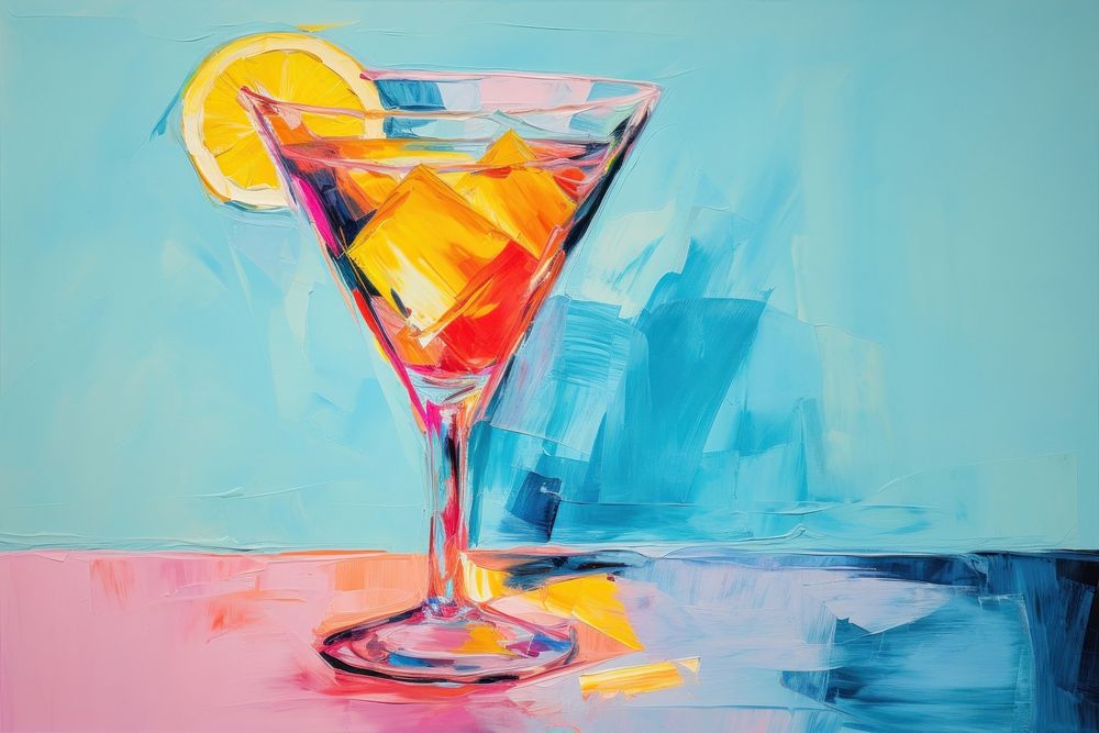 A cocktail placed on a recipe book painting martini drink.