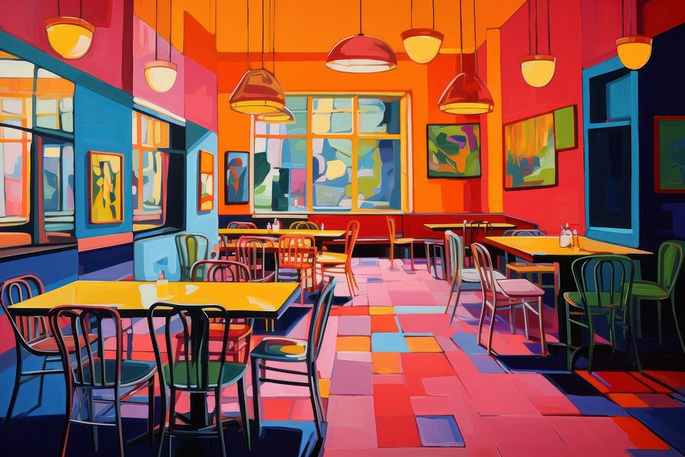 A Chinese restaurant painting architecture furniture.