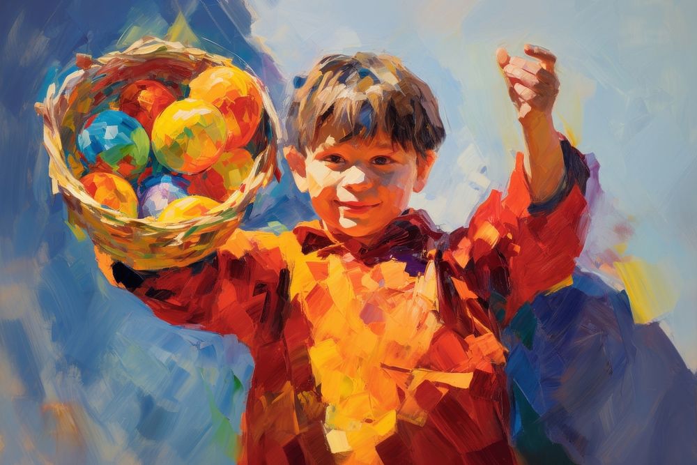 Easter eggs painting portrait holding.