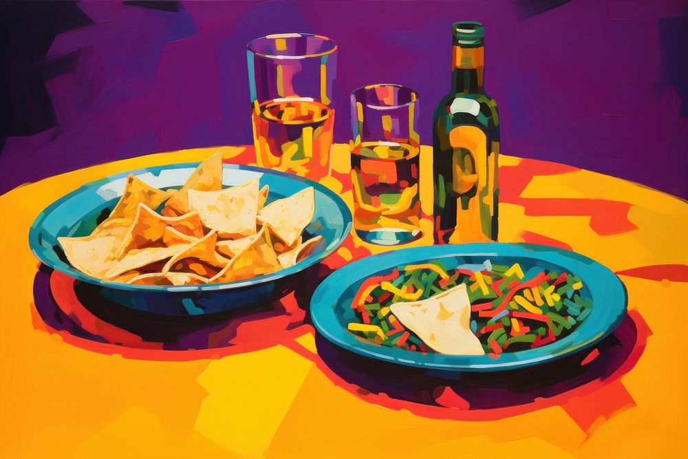 Mexican food painting plate lunch.
