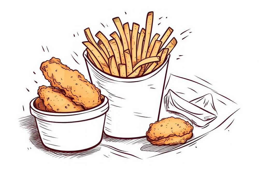 Sketch fried fries food.