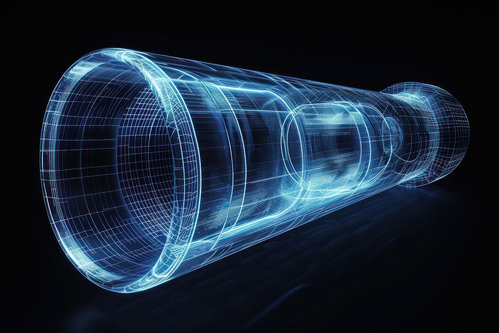 Glowing wireframe of cylinder tube futuristic astronomy light.
