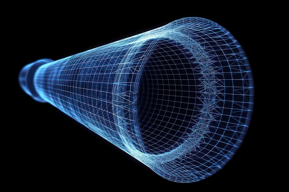Glowing wireframe of cylinder tube futuristic astronomy line.