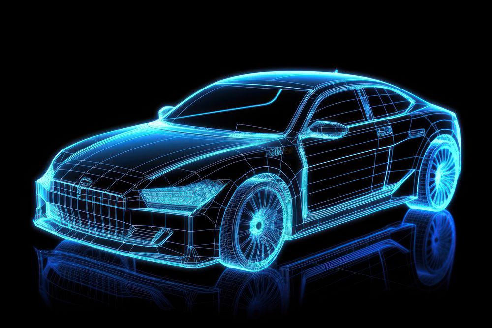 Glowing wireframe of car futuristic vehicle wheel.