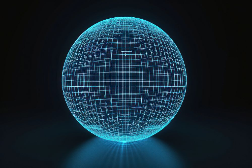 Glowing wireframe of plain sphere shape futuristic space night.