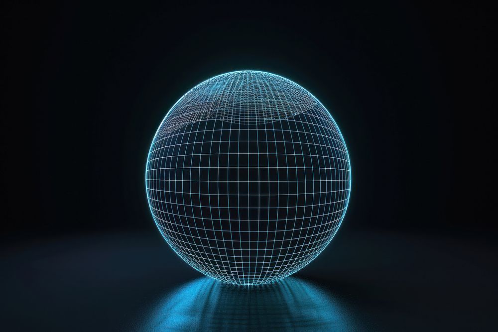 Glowing wireframe of plain sphere shape futuristic night space.