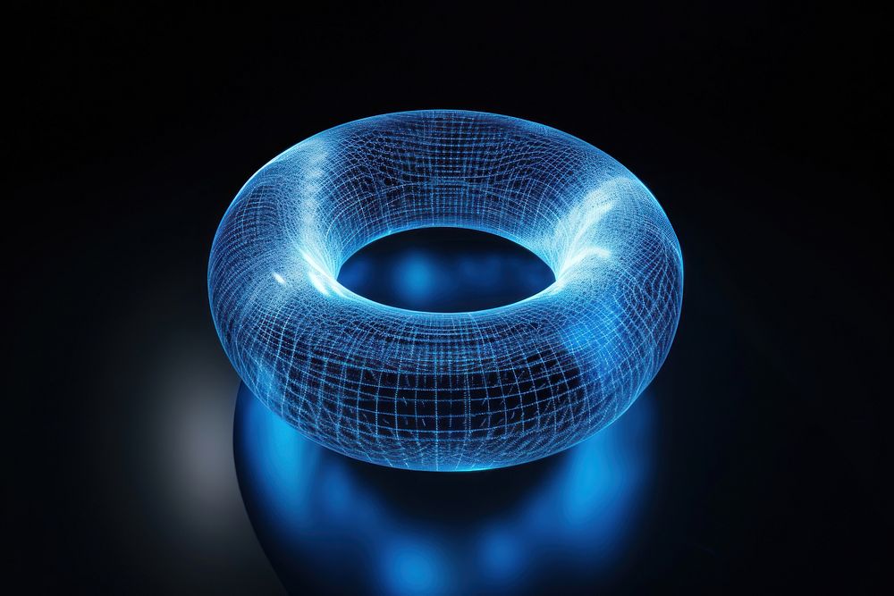 Glowing wireframe of plain torus shape futuristic sphere night.