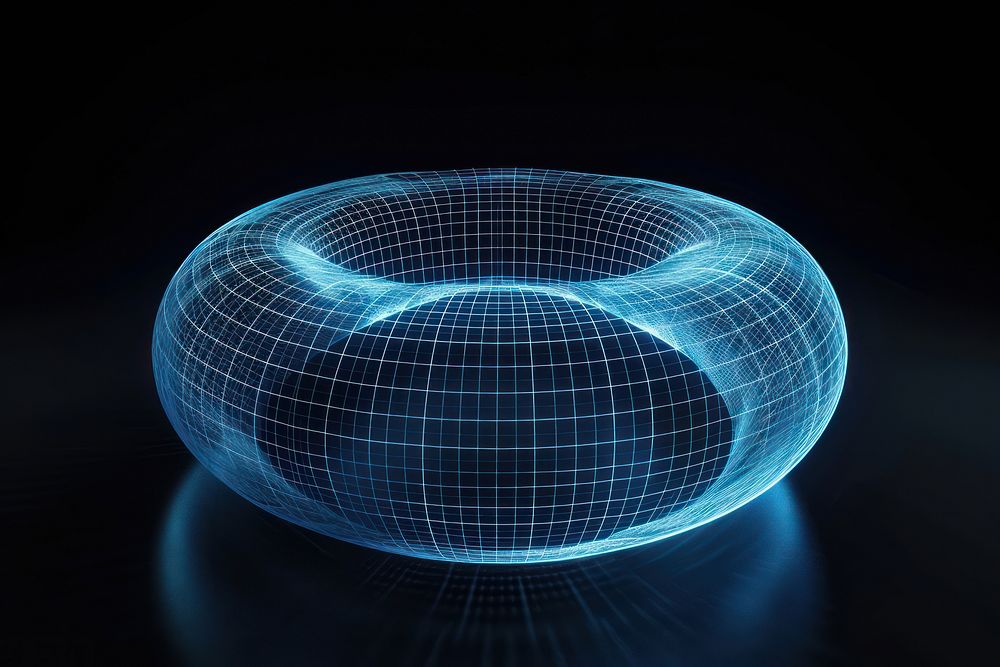 Glowing wireframe of plain torus shape futuristic sphere night.