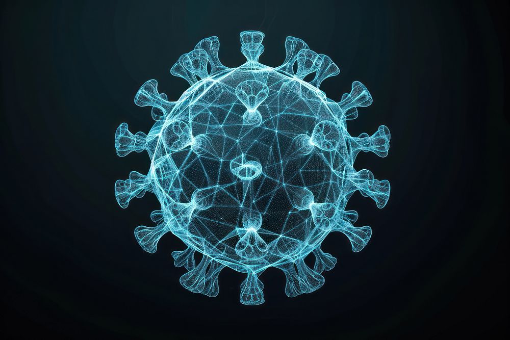 Glowing wireframe of plain virus shape futuristic pattern sphere.