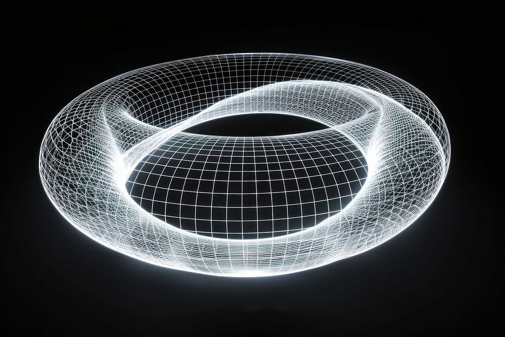 Glowing wireframe of torus shape futuristic sphere night.