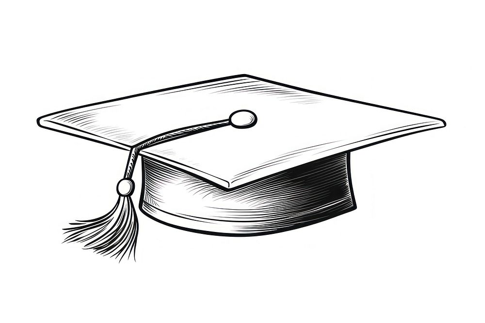 Graduation hat sketch drawing white.