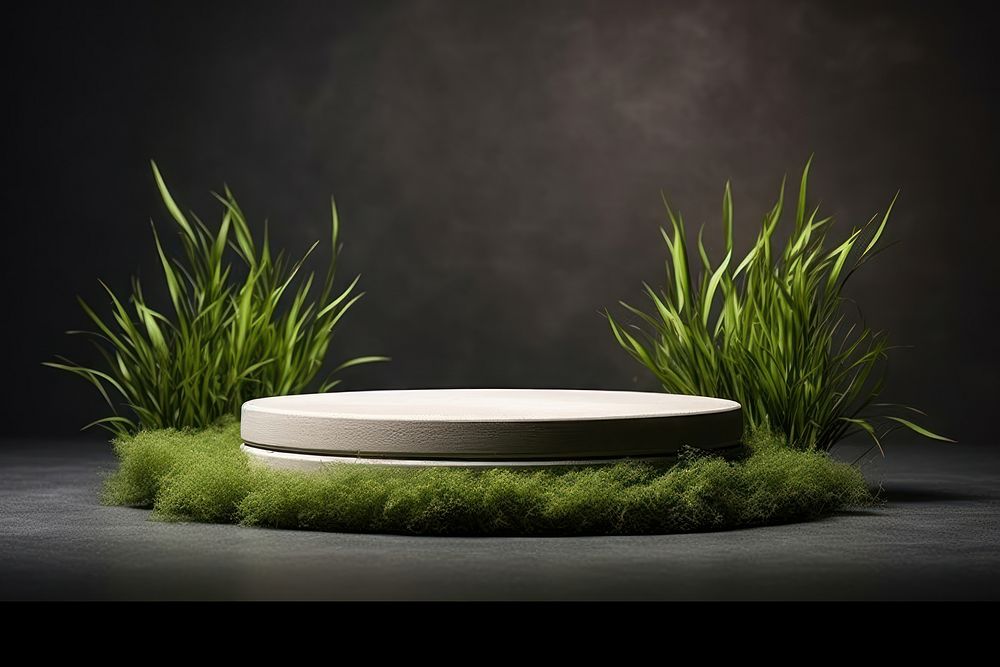 Product podium with a medow hills grass plant wheatgrass.