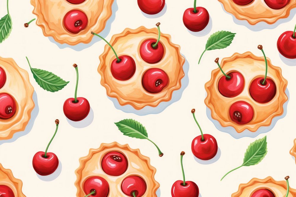 Cherry and pie pattern fruit plant food.