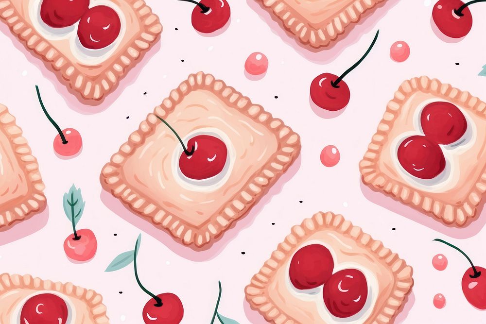 Cherry and pie pattern dessert fruit food.
