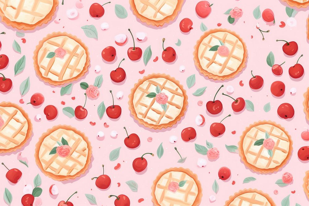 Cherry and pie pattern dessert food confectionery.