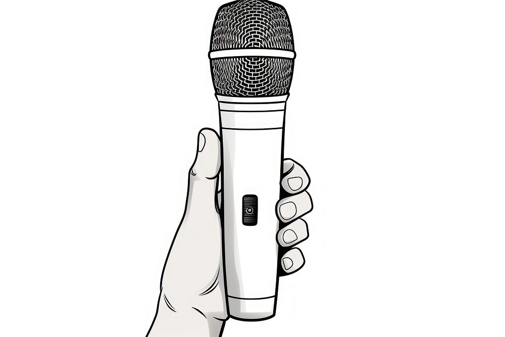 Hand hold microphone sketch white background performance.