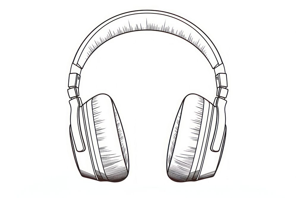Headphones headset sketch white background.