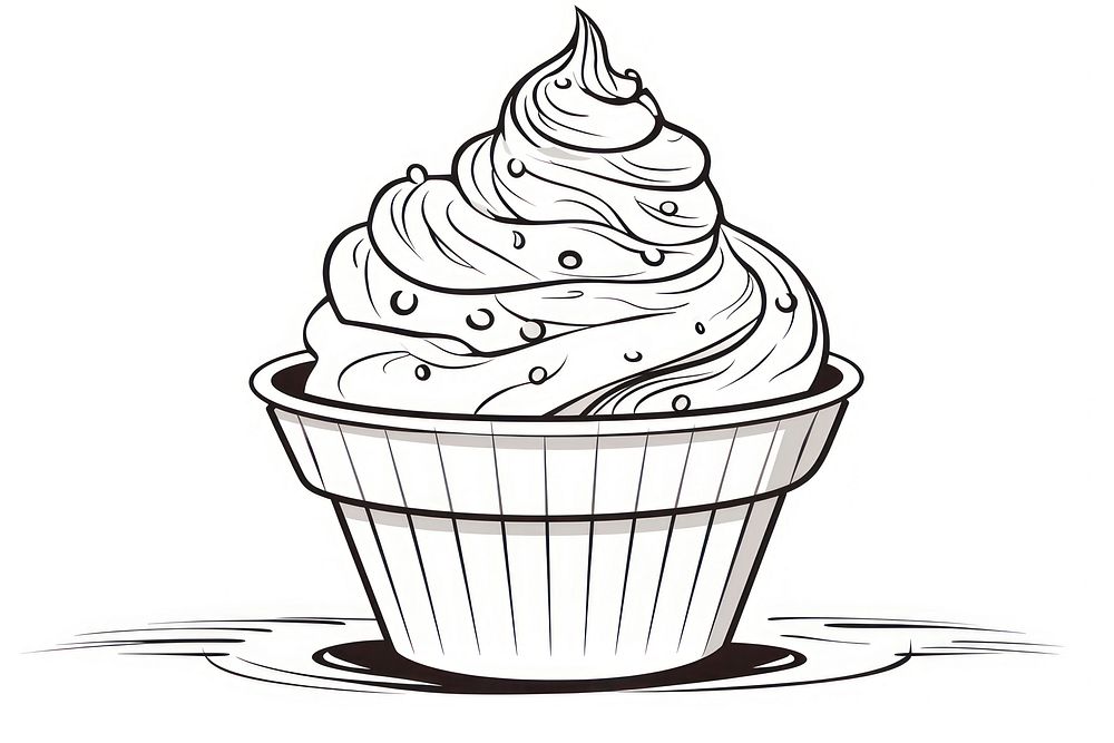 Ice cream in cup dessert cupcake sketch.