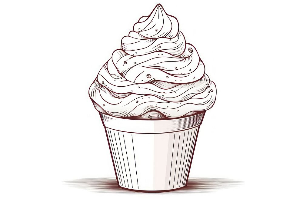 Ice cream in cup dessert cupcake sketch.