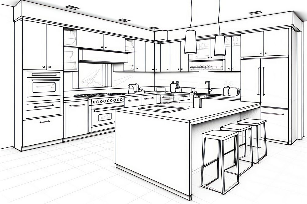 Kitchen outline sketch architecture improvement countertop.