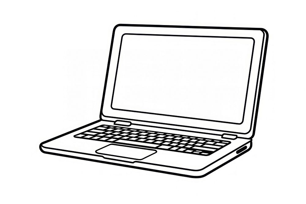 Laptop outline sketch computer white background portability.