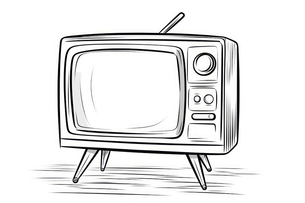 Led tv television sketch white background.