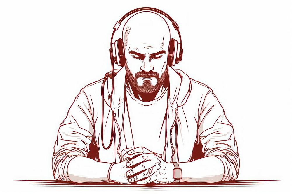 Man wear headphones portrait sketch headset.