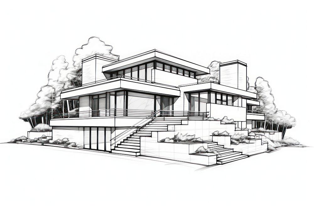 Modern home sketch drawing line.