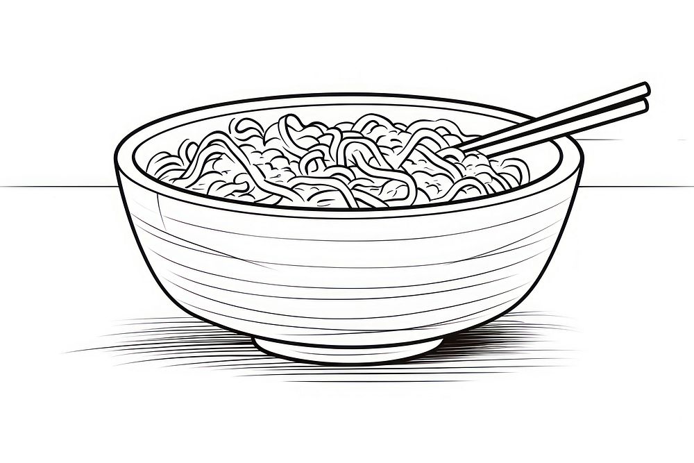 Noodle bowl sketch drawing food.