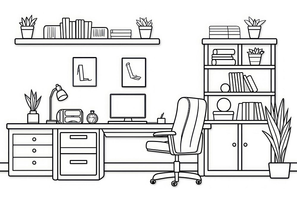 Office sketch furniture drawing.