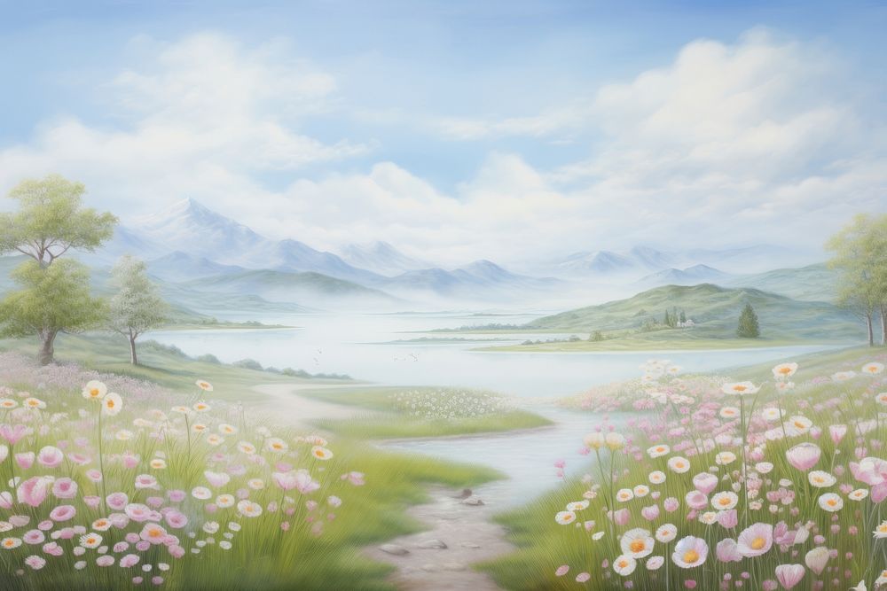 Painting of viola field landscape outdoors nature.