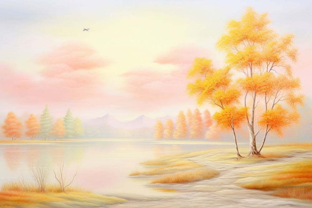 Painting of autumn landscape outdoors nature.