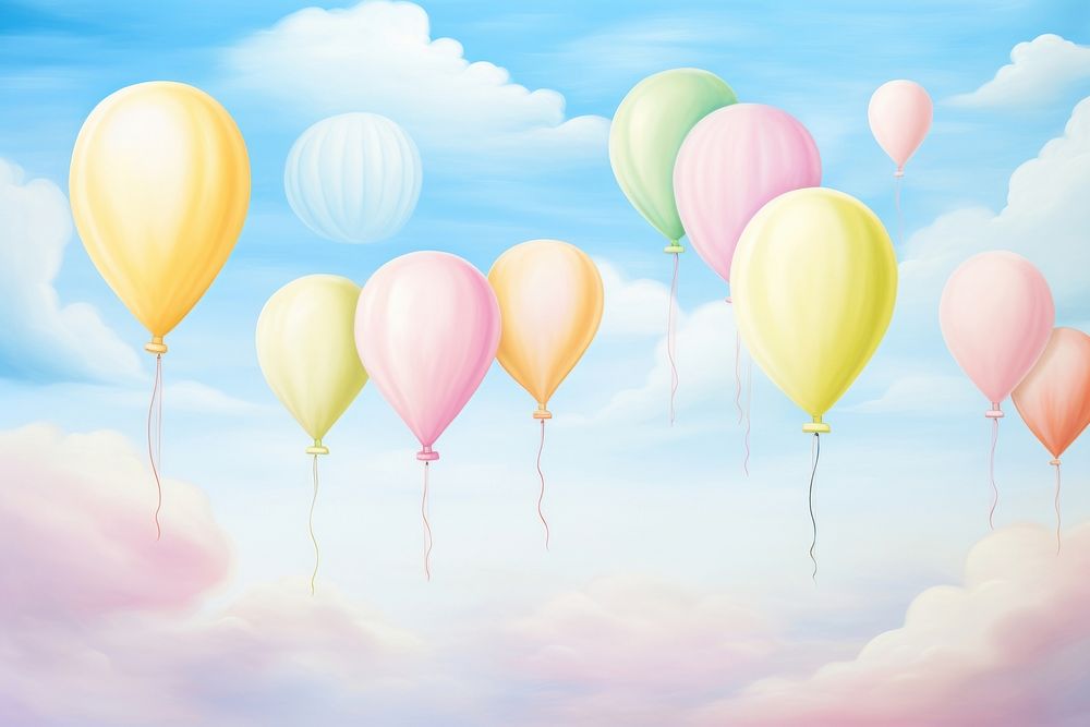 Painting of balloons backgrounds aircraft sky.