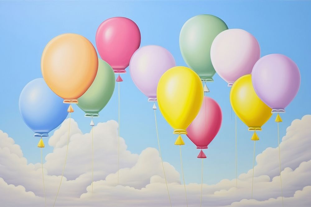 Painting of balloons backgrounds aircraft sky.