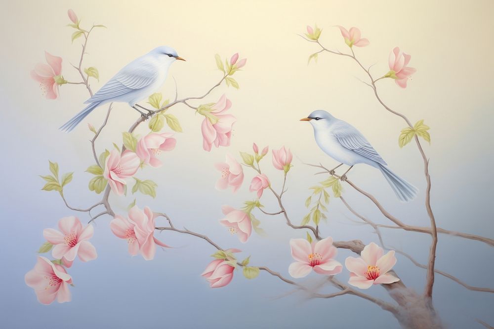 Painting of birds plant flower art.