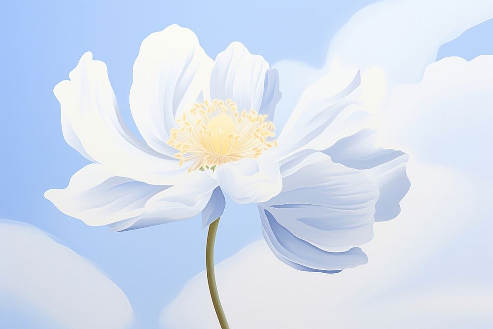 Painting of blue flower outdoors blossom petal.