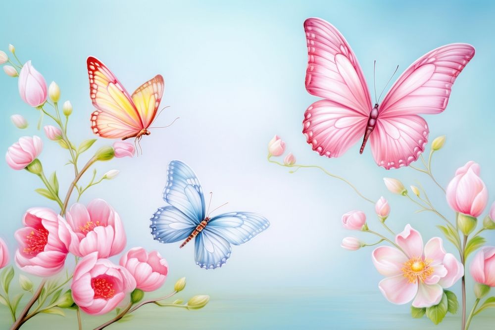 Painting of butterflys outdoors pattern flower.