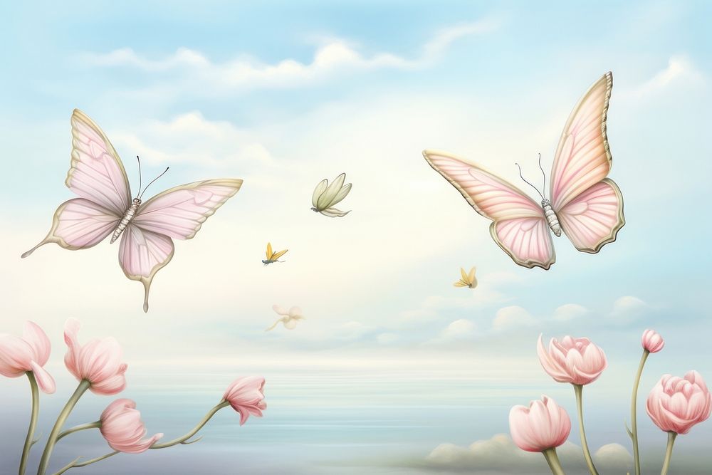 Painting of butterflys flying fragility outdoors.