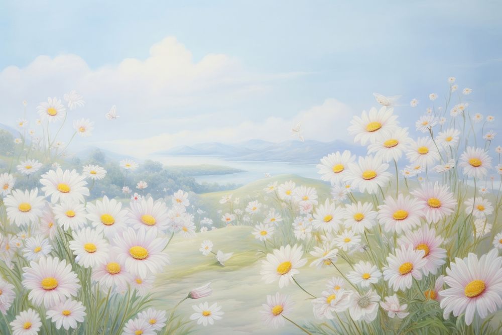 Painting of daisy field flower backgrounds outdoors.
