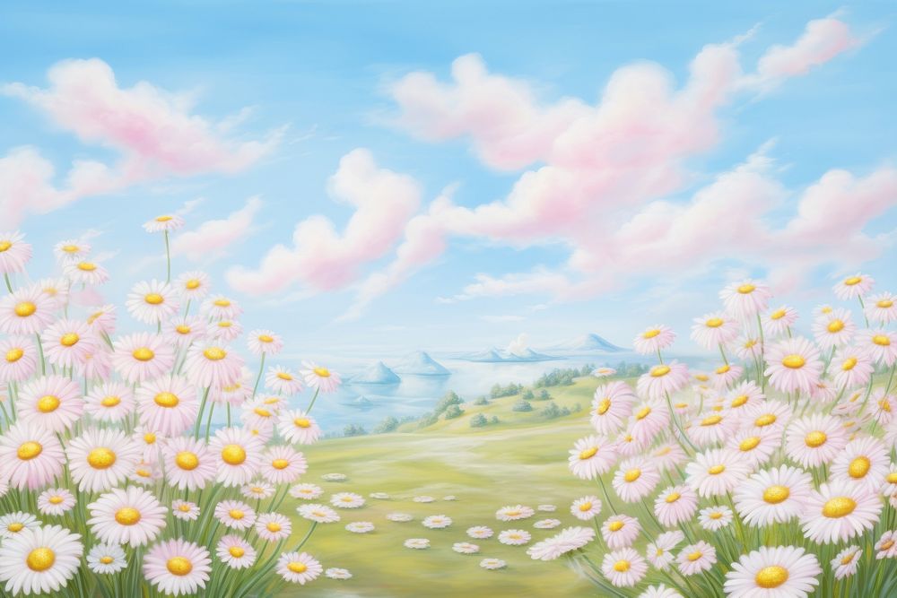 Painting of daisy field flower backgrounds landscape.
