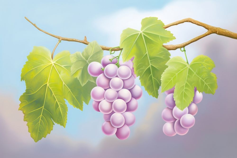 Painting of grapes outdoors plant vine.