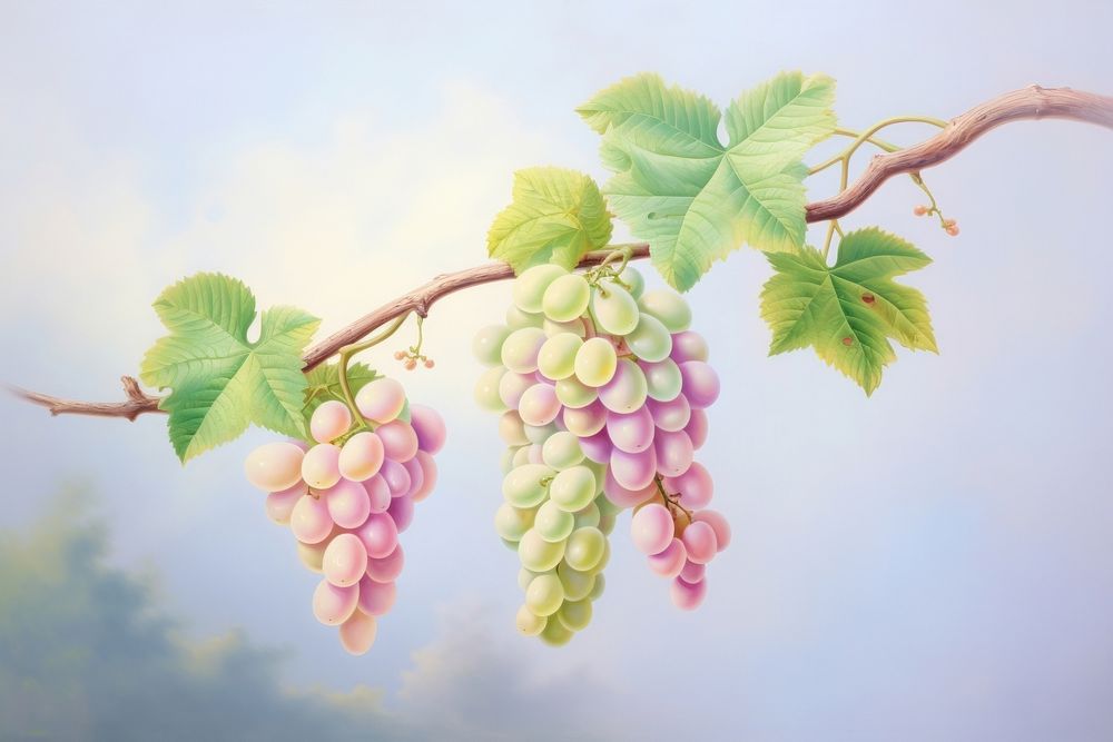 Painting of grapes plant vine food.