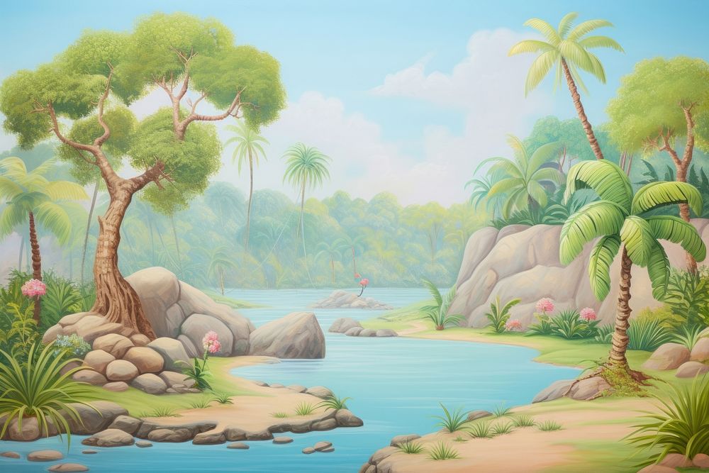 Painting of jungle backgrounds landscape outdoors.