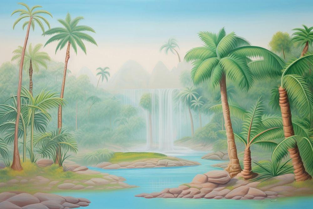 Painting of jungle backgrounds vegetation landscape.