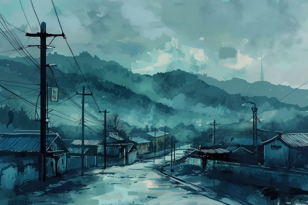 Painting of korea landscape outdoors architecture.