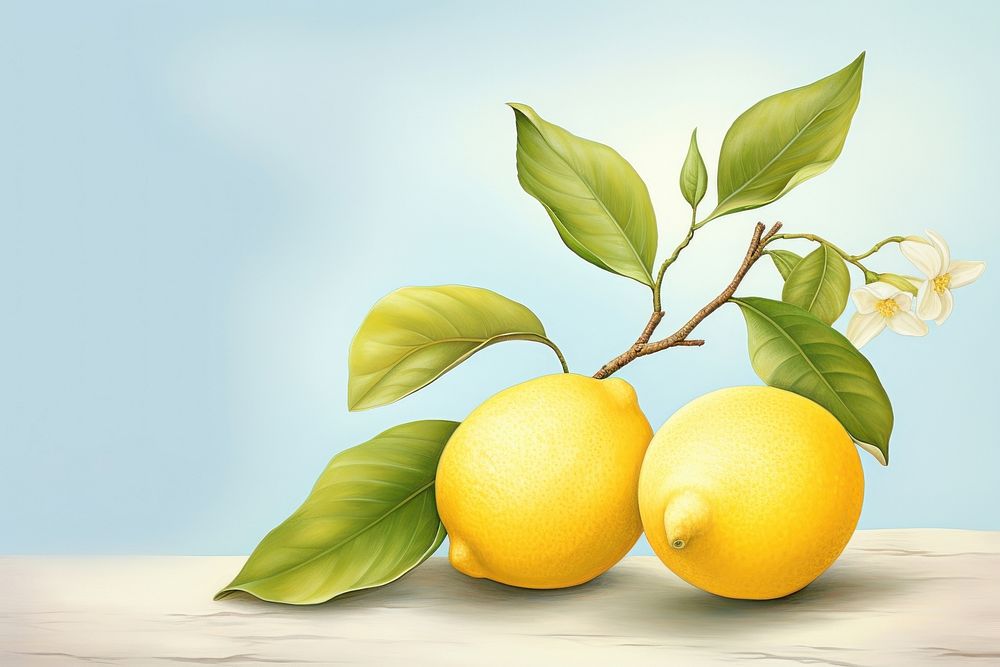 Painting of lemon plant fruit food.